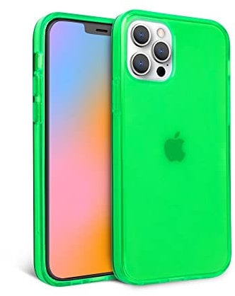 FELONY CASE - iPhone 12/iPhone 12 Pro Neon Green Clear Protective Case, TPU and Polycarbonate Shock-Absorbing Bright Cover - Crack Proof with a Gloss Finish - Wireless Charging Compatible