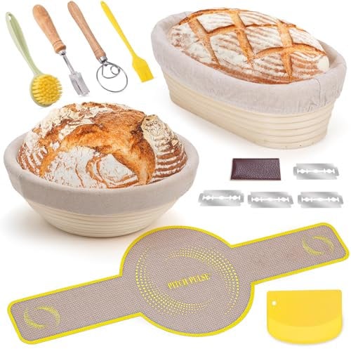 Banneton Panier d'épreuvage Set, PITCH PULSE Panier Banneton Brotform en Rotin Naturel pour Pain et Levain