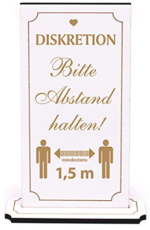 Deko Aufsteller graviert - DISKRETION Bitte Abstand halten - Schild zum Hinstellen Infoaufsteller Rezeption Kasse 10 x 20 cm