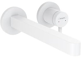 hansgrohe Waschtischarmatur Unterputz für Wandmontage Finoris, Wasserhahn Bad mit Ablaufgarnitur unverschließbar, Badarmatur wassersparend, Mattweiß, Auslauflänge 228mm