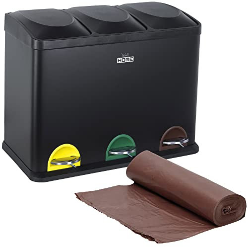 Conteneur de tri sélectif et recyclage écologique 45 L (3 x 15 L) avec pack 20 sacs poubelles