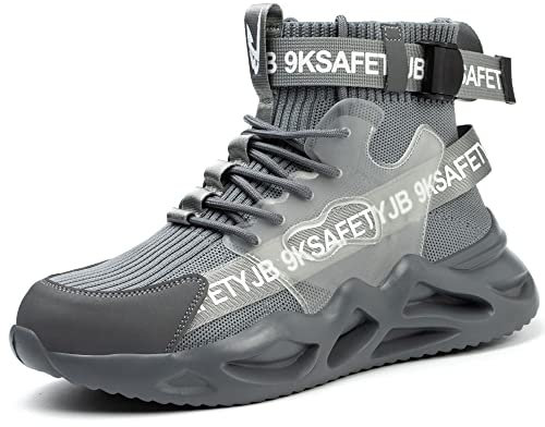 Scarpe Antinfortunistiche Uomo Donna Scarpe da Lavoro Leggere Alte Comode Antiscivolo Scarponi Stivali Sicurezza Grigio EU 42