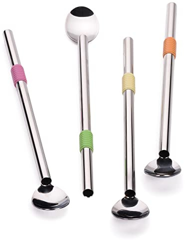 RSVP International Reusable Straw Set Dishwasher Safe, 8.5 Inch, 4 Piece, Stainless Steel Straight