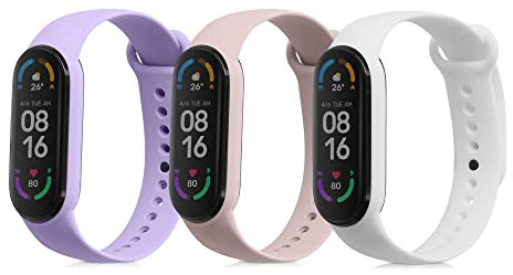 kwmobile 3x Brazalete compatible con Xiaomi Mi Smart Band 6 / Mi Band 6 / Band 5 - Pulsera de TPU para fitness tracker en blanco/rosa palo/lila