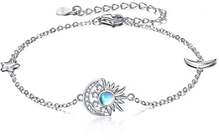 ONEFINITY Sonne Mond Stern Mondstein Armband 925 Sterling Silber Halbmond Charm Schmuck Geschenke für Frauen Mädchen
