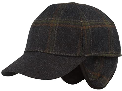 Breiter Winter Baseballcap Schirmmütze Baseball Kappe mit ausklappbarem Ohrenschutz – aus Wolle Blau Karo 57