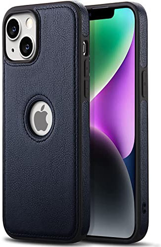 AIOVETEAB Cover Compatibile con iPhone 14,PU Pelle Premium Custodia Slim Sottile Retrò Business Flessibile Antigraffio Case Posteriore Protettiva Per iPhone 14 (Blu)