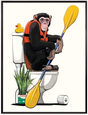Poster mural amusant pour salle de bain avec chimpanzé sur les toilettes, 15,2 x 20,3 cm (sans cadre))