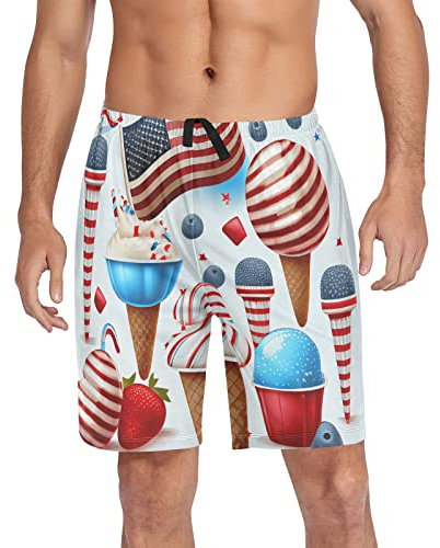 Wudan 4. Juli USA Flagge Desserts Herren Pyjamahose Lounge kurze Hose Pyjamahose mit Taschen S, 4. Juli USA-Flagge Desserts, Medium
