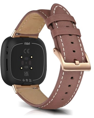 KoGiio Bracelet pour Fitbit Versa 4 / Versa 3 / Sense 2 / Sense, Hommes et Femmes Vintage de Cuir Bracelet de Remplacement pour Fitbit Versa 4 / Fitbit Versa 3 / Fitbit Sense 2 / Fitbit Sense -Rose
