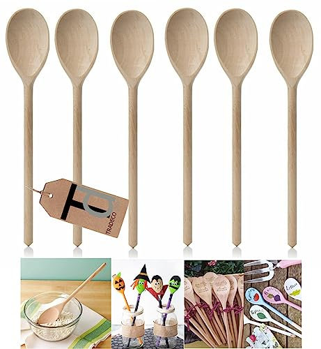 Tradeco direct® 12 (300mm) Beechwood Wooden Spoon, Ideal for Baking, Decorating, Engraving Made in The EU. (12 x 12 Spoons)