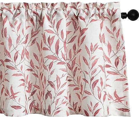 VOGOL Rote Blätter Muster Volant Vorhänge Landhausstil Stangentasche Volants für Wohnzimmer Leinenoptik Kurze Fensterbehandlungen für Bauernhaus B 42 x L 18 1 Panel