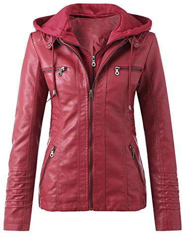 Veste en Cuir Femme Veste Biker Blouson Style Motard pour Femme en Imitation Cuir À Manches Longues Zip Jacket Femme Slim Fit Faux Leather Mi Saison Manteau de Moto Col Montant