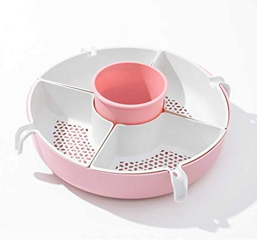 OQHAIR Plato de Olla Rosa Cesta giratoria de plástico para Olla Caliente Cesta de Drenaje para Lavado de Vegetales de Doble Capa (Color: B) (A)