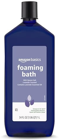Amazon Basics Lavender Scented Foaming Bath with Essential Oil and Epsom Salt, Soothing, 34 Fluid Ounce