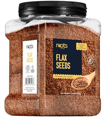 Roots Circle Premium Brown Whole Raw Flax Seeds - Rich in Fiber, Omega-3 Fatty Acids | Great for Baking, Salads, Smoothies & Protein Balls | Premium Flaxseeds | Kosher Bulk 1 Pack of 21oz