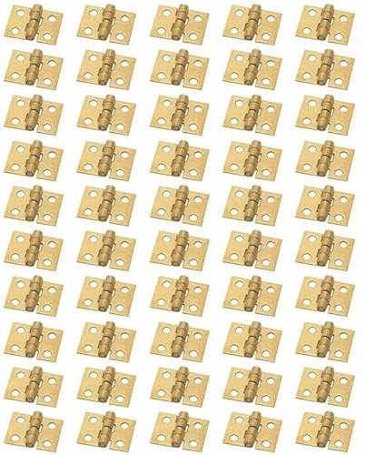 50pcs Brass Plated Mini Hinge Small Decorative Jewelry Wooden Box Cabinet Door Hinges with Nails Dollhouse Furniture
