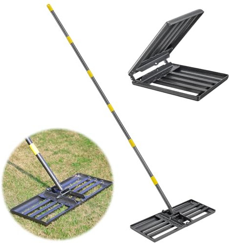 HOME RIGHT Rastrello per prato con manico pieghevole, 220 cm, rastrello per prato, rastrello per il livellamento del prato, nero, metallo, robusto, strumento per pianificazione prato, per giardino,