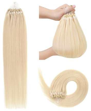 Microring Extensions Echthaar Micro Loop Extensions 50g Remy Haarverlängerung Echthaar Micro Ring Hair Extensions (45cm #60 Platinblond)