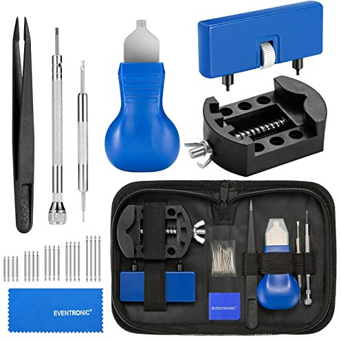 EVENTRONIC Watch Battery Replacement Tool Kit,Watch Back Remover Tool,Watch Case Opener Tool,Watch Tools Case Back Opener,Watch Repair Kit,Watch Case Opening Pry,Spring bar,Tweezers,with Carry Case