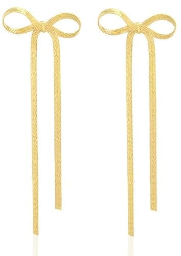 Aucuu Bow Earrings, Dangle Schleifen Ohrringe für Damen, Gold Silber Long Bogen Ohrstecker Ohrringe, lange Quastenschleifenohrringe S925 Silbernadel