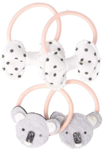 PARSA Beauty Nature Kids Zopfhalter 4 Stück – Nachhaltige rosafarbene Kinderhaargummies Mädchen mit niedlichen Applikationen – Kinder Haargummi mit Koalagesicht und gepunkteten Schleifen