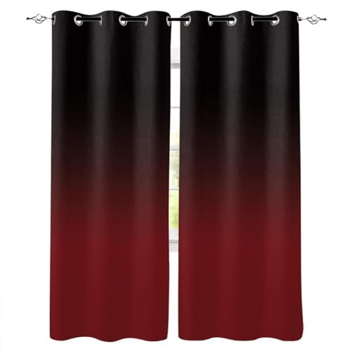 MELABE Schwarz Rot Blickdicht Vorhänge, Farbverlauf Deko Gardinen mit Ösen für Wohnzimmer Schlafzimmer 2er Set 2 x 70B x 160H cm