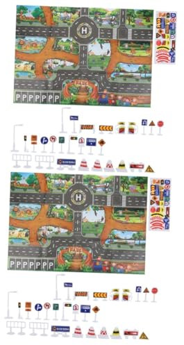 Abaodam 2sätze Verkehrssignalen Spielmatte Für Mädchen Lernspielzeug Mit Bunten Schildern Für Fantasievolles Im Innenbereich Tiermotiv Verkehrsszenen Für Kreative Rollenspiele