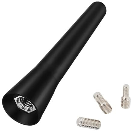 Antenna Radio Auto Universale Corta 6,5 cm, Accesso FM/AM con Adattatori M5 M6 M4, in Acciaio Inox Impermeabile, Nero - Kit Completo per Tutti i Veicoli