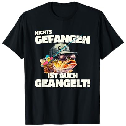 Angel Sprüche Barsch Fischer Angeln Geschenk Fun 'Nichts gefangen ist auch geangelt!' T-Shirt Schwarz Kurzarm Klein Klassische Passform Männer