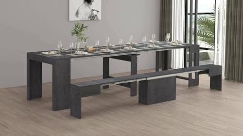 Dmora - Tisch- und Stuhlset Crispin, Mehrzweckkomposition, Set mit Konsole und 1 ausziehbarer Bank, 100% Made in Italy, 66 x 25 x 45 cm, Schiefer