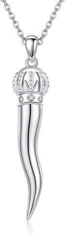 ONEFINITY Italienische Horn Kette 925er Sterlingsilber italienische Horn Kronen Anhänger Halskette Cornicello Halskette Schutz Amulett Schmuck Geschenk für Frauen Mädchen