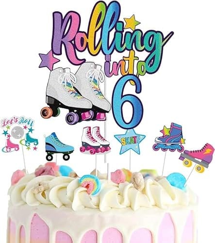 HUAIZAN Cake Decoration Cupcake Toppers, Roller Skate Cake Topper Picks, 12 Pieces, Multicolored, for Skating Theme, Birthday Party Cake Decorations