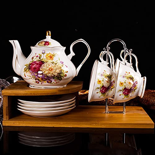 GaRcan Höflicher Stil, Vintage-Teeservice mit Blumenmuster für Erwachsene, Britisches Porzellan-Teeservice, Teetassen und Untertassen-Set, Kaffee-Geschenkset aus China-Porzellan, mit Bech