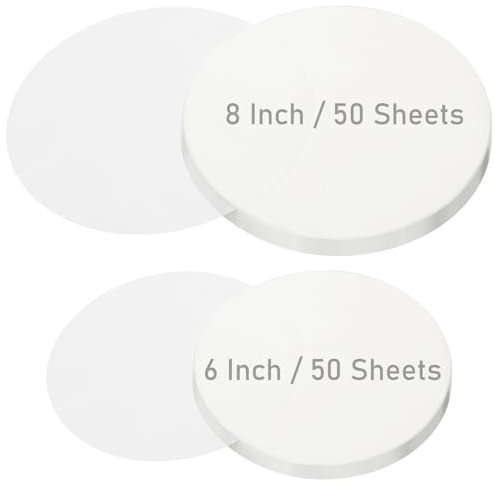 100 Blatt Runde Backpapier für Heißluftfritteuse, 15/20CM Airfryer BBQ Papier Antihaft Hitzebeständig Pergamentpapier Burger Papier Deli Wrap Papier für Ofen, Luftfritteuse, Bratpfanne,Grill,Fritteuse