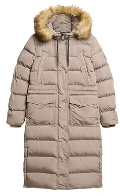 Superdry Damen Langer Everest Kunstfellmantel Dunkelbeige Strukturiert 36