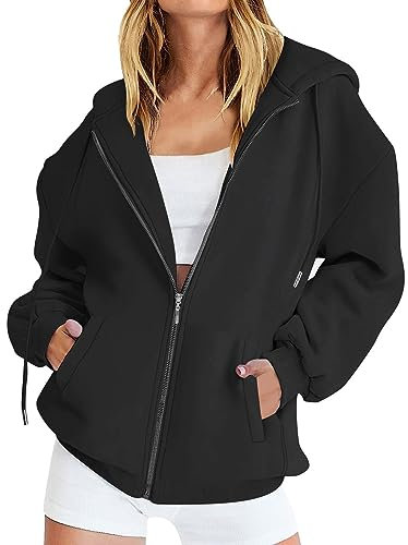 riou Felpa Donna con Zip e Cappuccio Giacca da Donna Zip Up Felpe con Cappuccio Y2K Giacche con Tasche Leggero e Casual A Maniche Lunghe Maglioni Autunnali con Cerniera Coulisse Felpe Taglie Forti