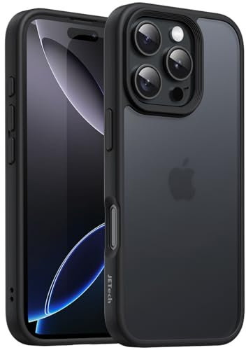 JETech Cover Opaca per iPhone 16 Pro 6,3 Pollici, Protezione Anticaduta Antiurto di Grado Militare, Custodia Cellulare Posteriore Glassata Traslucida, Anti-Impronte (Nero)