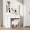 loyliawa Dressing Table With Mirror and Stool, Vanity Desk with Sliding Mirror, Bedroom Dressing Table, Makeup Desk with 6 Drawers, Open Shelves, Hidden Storage Space for Bedroom White