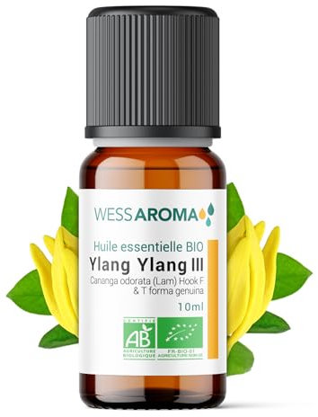 Wess Olio essenziale biologico Ylang Ylang III 10 ml certificato AB 100% puro e naturale, chemiotipo HEBBD pratica agricola sostenibile analizzato e confezionato in Francia