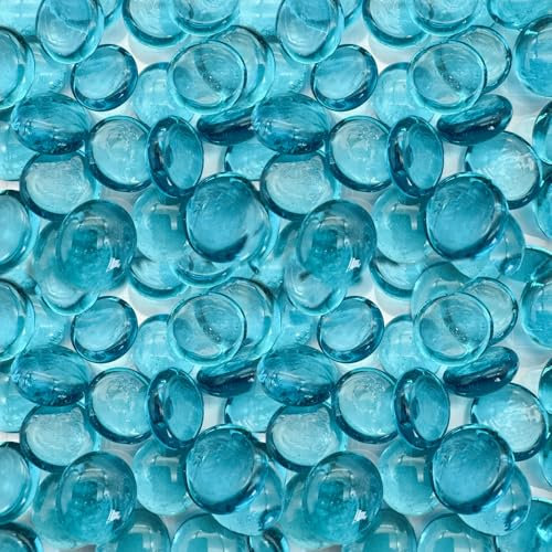 LUCKYOO 290PCS Glass Pebbles - Sea Blue Flat Marble Beads, 1.35KG Vase Filler Glass Stones Artificial Crystal Gemstones Decorative Glass Beads for Vases Aquarium, Flowerpot, Landscaping, Mosaic Tiles