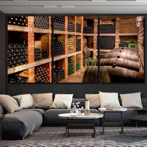 QYYAMDEQ Wandbilder Set Deko Bilder 3 Stück Leinwandbilder Weinkeller Weinfaß 3 Platten Poster Wandbild Kunstdrucke Büro Küche Schlafzimmer Wandbilder Wohnzimmer XXL