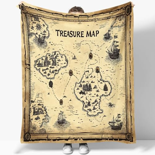 Generisch Kuscheldecke Flauschig Decke Flanell Fleecedecke 150 x 200 cm Sofadecke Tagesdecke Blanket 3D Fantasie Schatzkarte Koralleninsel Weich Deckeldecke Wohndecke Für Bett Sofa Schlafzimmer Büro