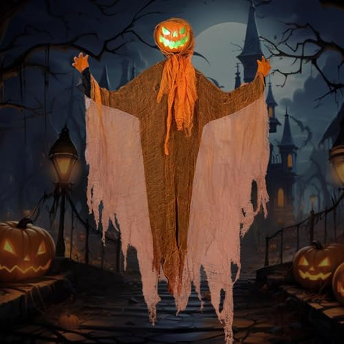 Halloween Decoration Sale Clearance , Electric Shaker Head Pumpkin Head Decoration with LED Light, Hanging Lantern Pumpkin Head, Halloween Decoration Ghost Tree Stump for Front Garden, Patio, Lawn