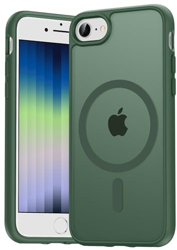 Natiiozie Magnetisch Hülle Kompatibel mit iPhone SE 3/2(2022/2020), iPhone 8/7, Matt Handyhülle Kompatibel mit MagSafe, Stoßfest Kratzfest Schutzhülle Nie Vergilbung Rückseite Dünn Case Grün