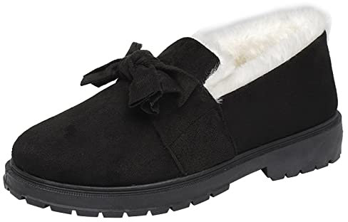 Generico Stivali Country Donna Ballo Stivali Country Donna Scarpe da Donna in Cotone Stivali da Neve in Pelle Scamosciata da Donna con Fiocco Antiscivolo in Stivali da Donna Alti (Black, 37)