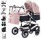 Daliya® NEOMOVE 3in1 Kinderwagen, Buggy & i-Size Babyschale | Alu-Rahmen | Reisekinderwagen & Sportwagen | Großer Einkaufskorb | Stadt & Gelände (Gold-Rosa)