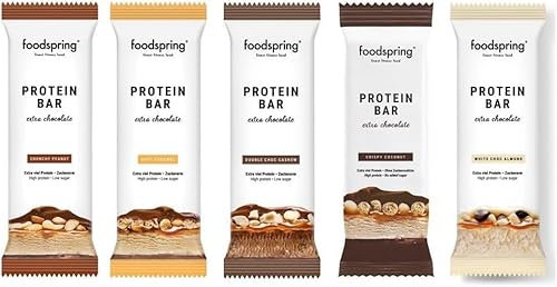 foodspring - Variety Pack Barritas Proteicas Extra Chocolate - 15 barritas proteicas de 45g variadas - Low Sugar