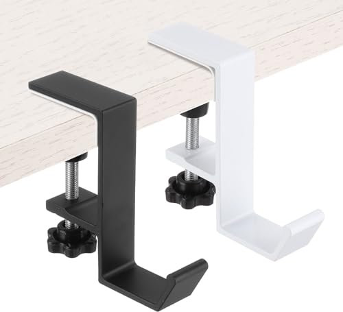 PATIKIL 2Pcs Purse Hook for Table, Adjustable Clamp-on Purse Hanger for Desk Portable Nail Free Heavy Duty Under Desk Handbag Holder Backpack Headphone Small Hook, Black White