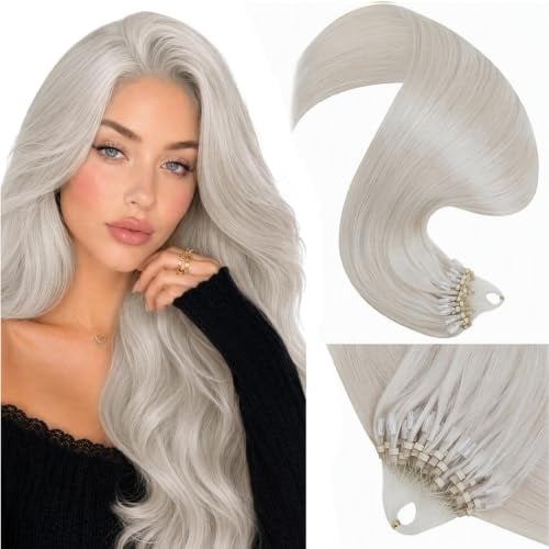 LaaVoo Microlink Hair Extensions Human Hair, 24 Inch Platinum Ash Blonde | 50g Cold Fusion Micro Loop Extensions for Short Hair, Add Length for Daily Wear, Easy to Maintain, Nautral Look